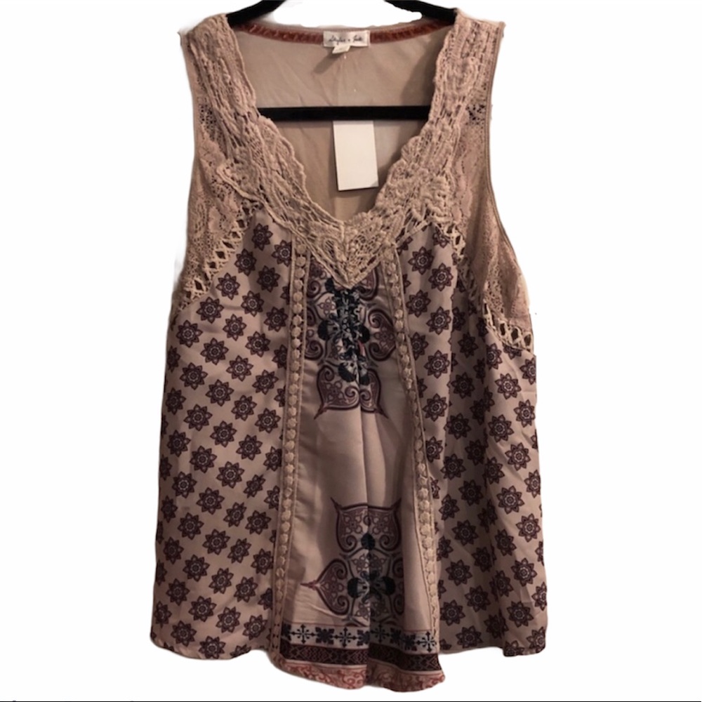 Skylar & Jade Purple Patterned/Lace Boho Tank
